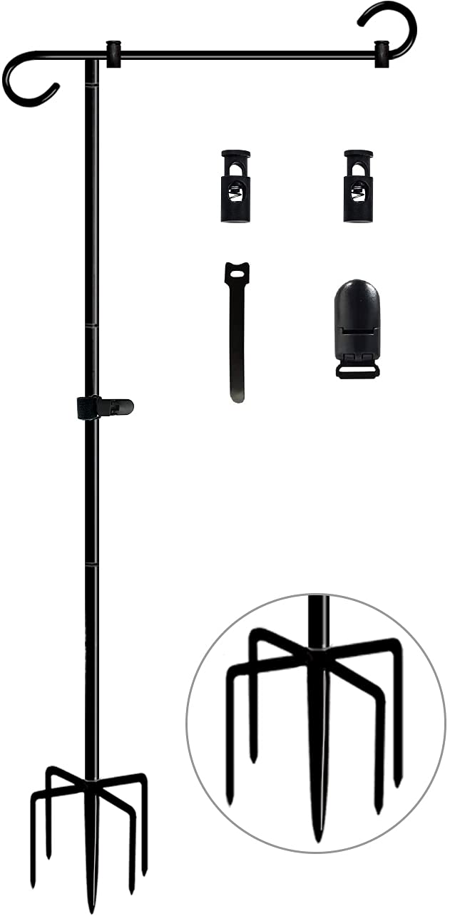 Koutemie 49 Inch Garden Flag Stand in Matte Black front view