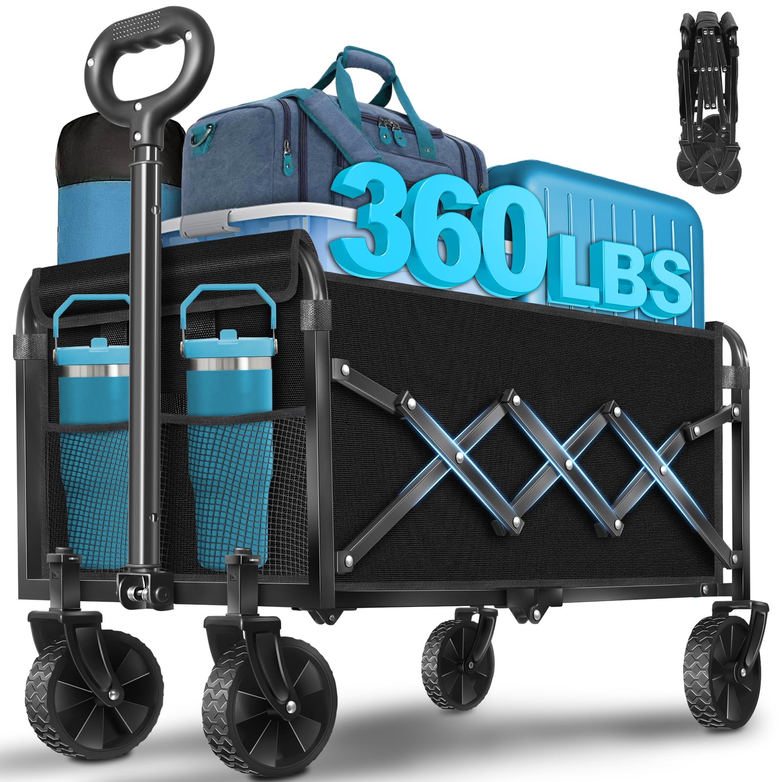 Kovryx Collapsible Wagon Cart in black, front view