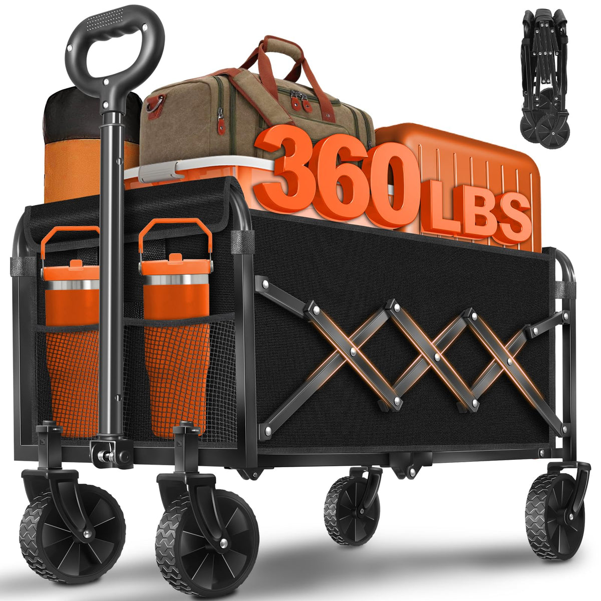 Kovryx Foldable Wagon Cart black model front view