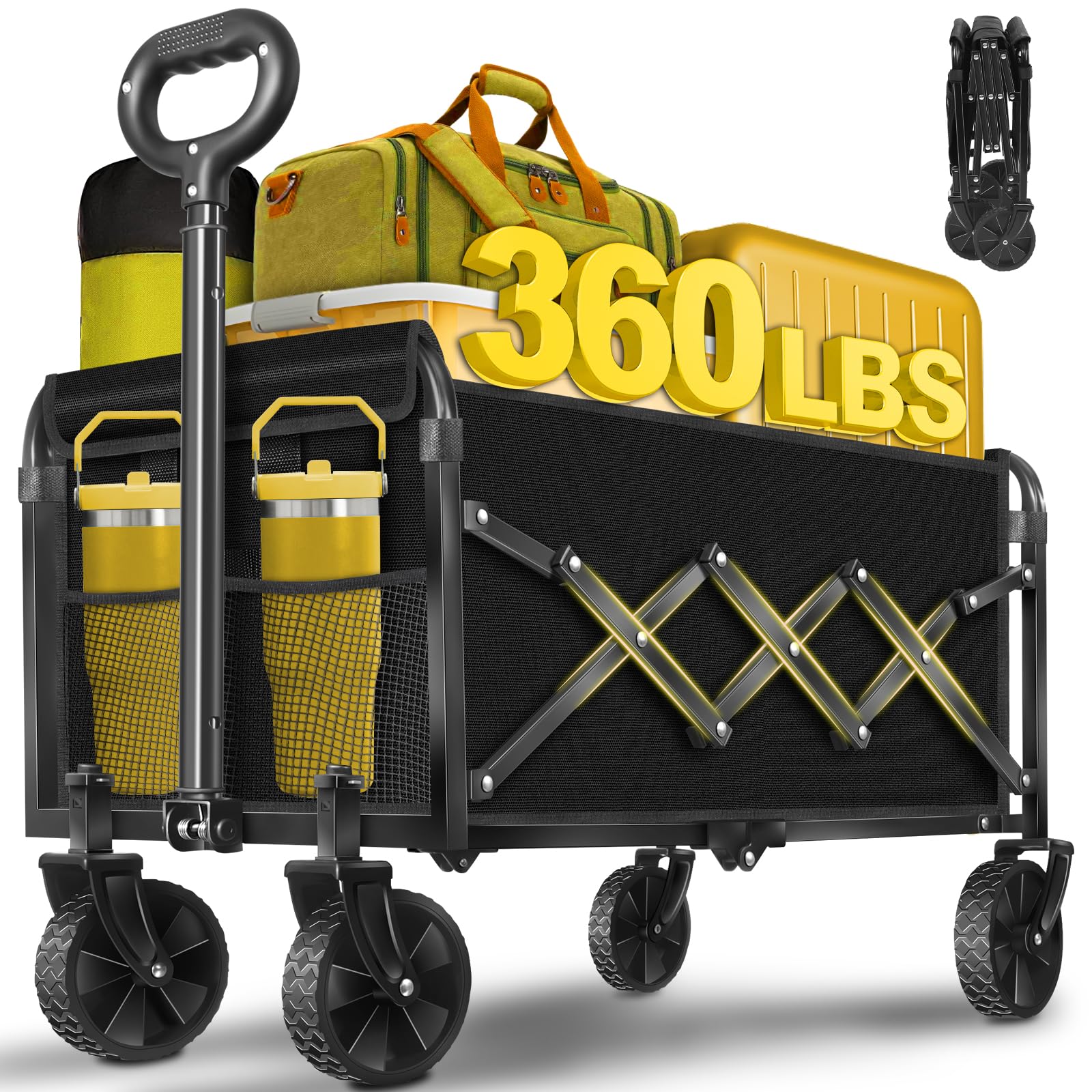 Kovryx Foldable Wagon Cart black model front view