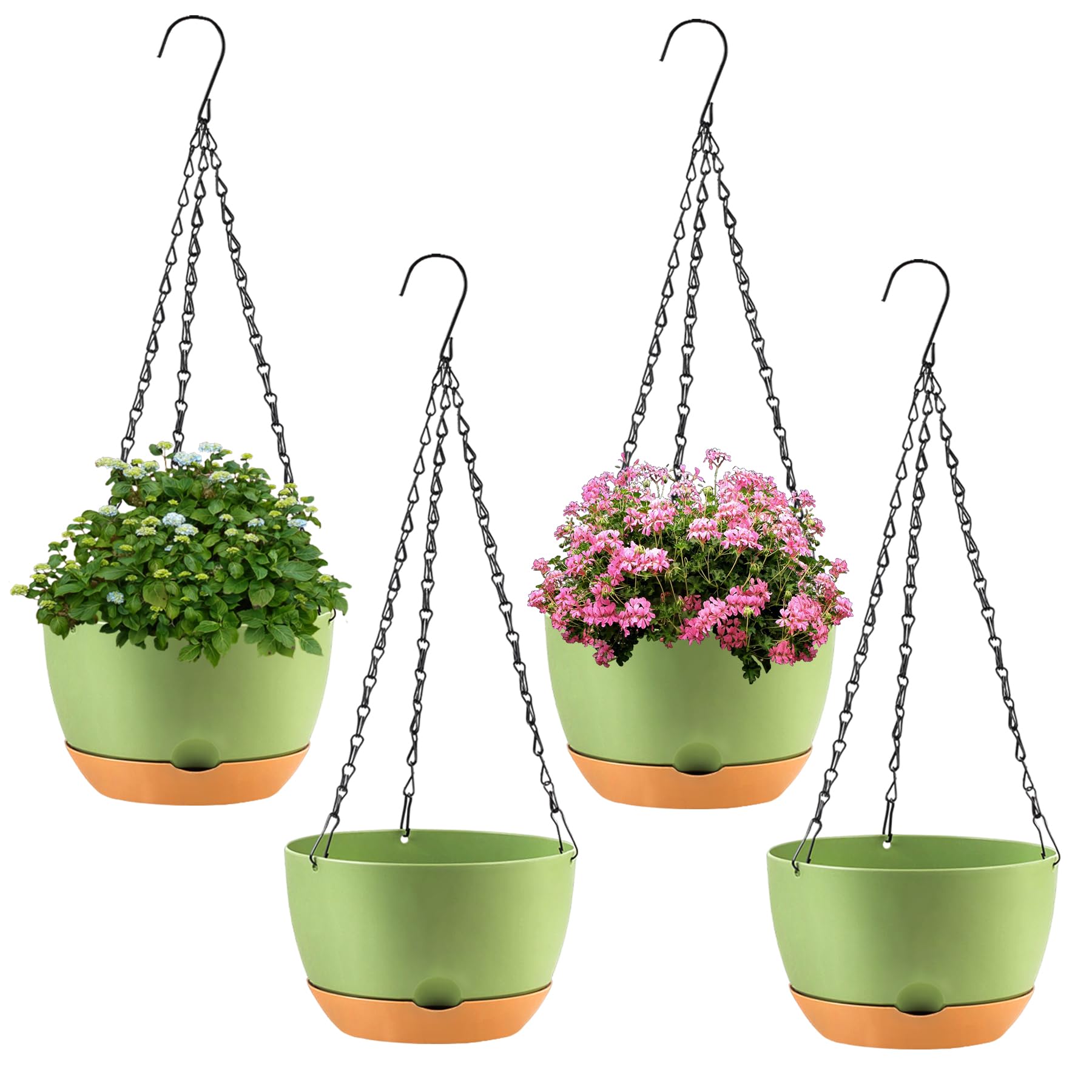KPUVX 8 Inch Green Hanging Planter front view with iron chain