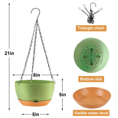 KPUVX 8 Inch Green Hanging Planter side view showing drainage holes
