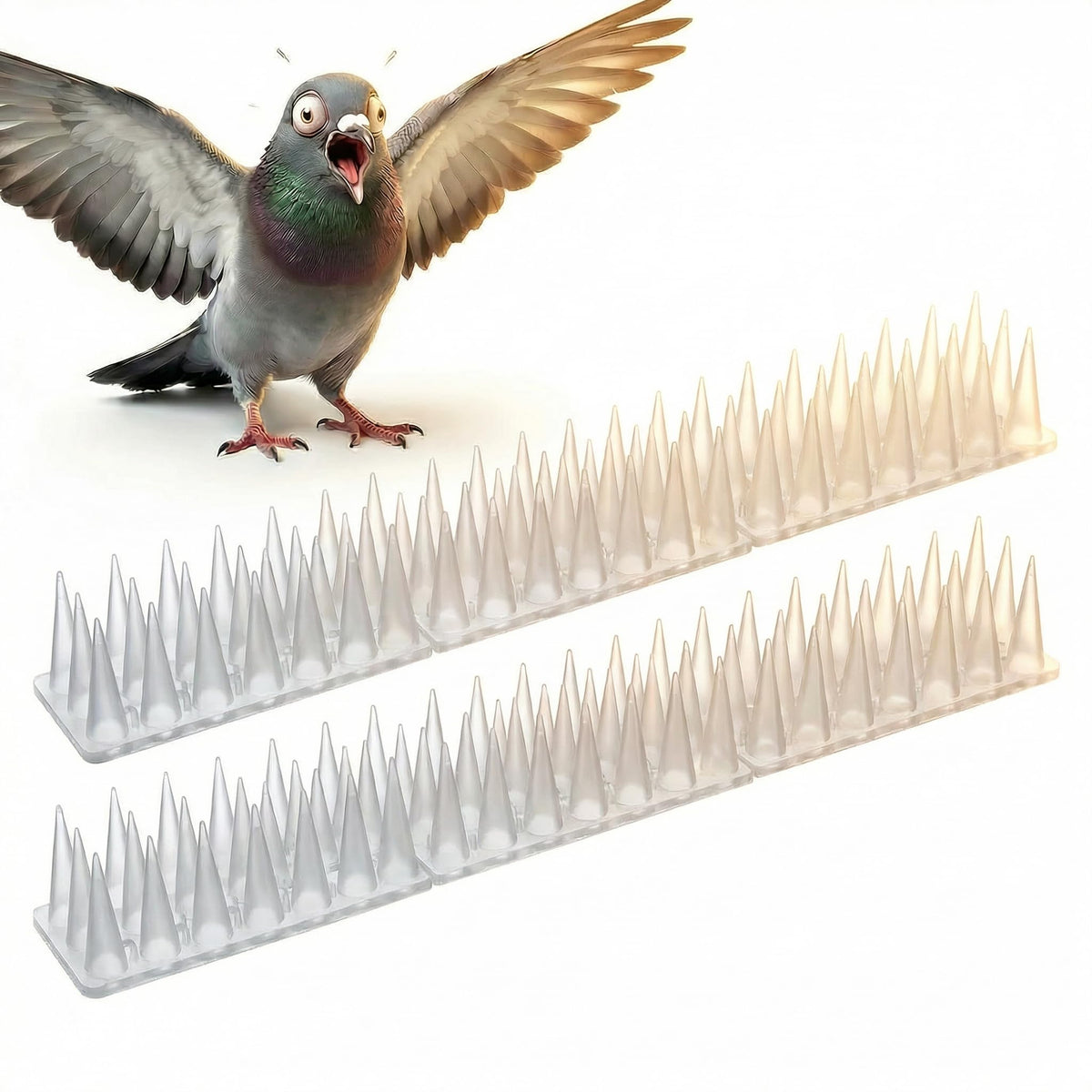 KraAra Bird Deterrent Spikes 6 pack white strips on outdoor ledge