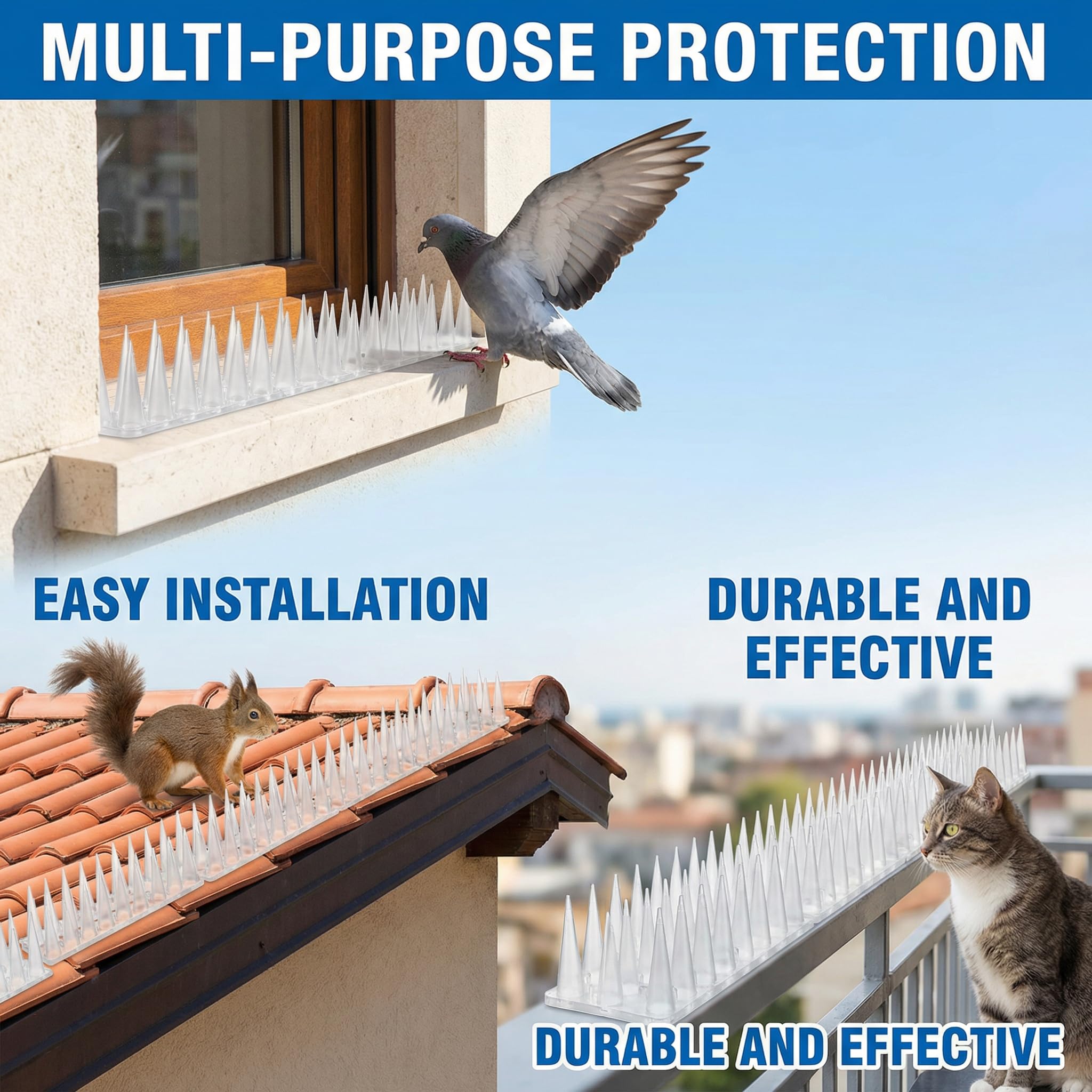 KraAra Bird Spikes packaging showing 6 FT coverage