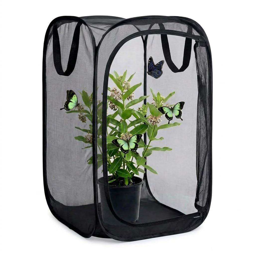 KraAra Insect & Butterfly Habitat Cage, 24 inches tall, black mesh