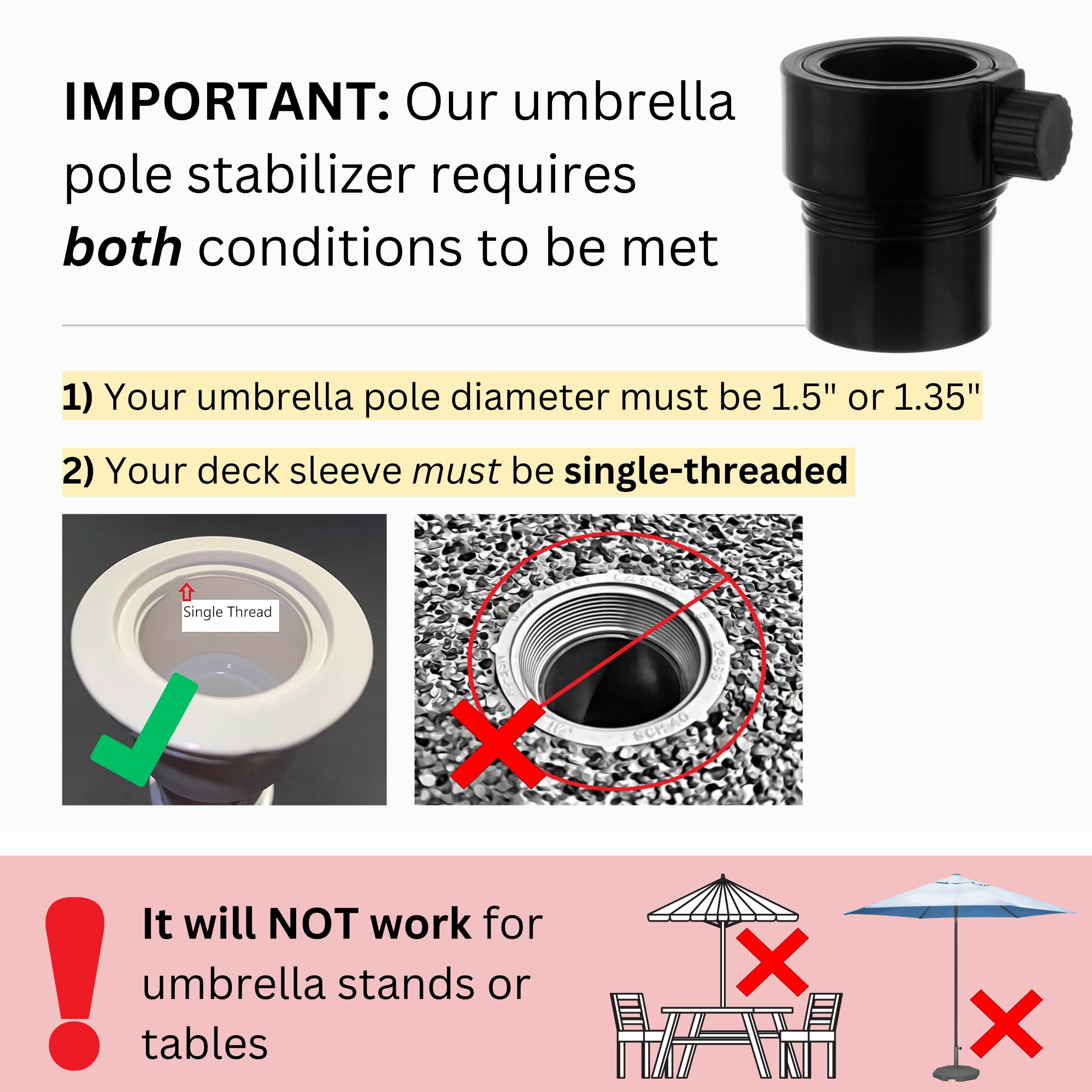Kraemer Umbrella Pole Stabilizer installed in deck sleeve