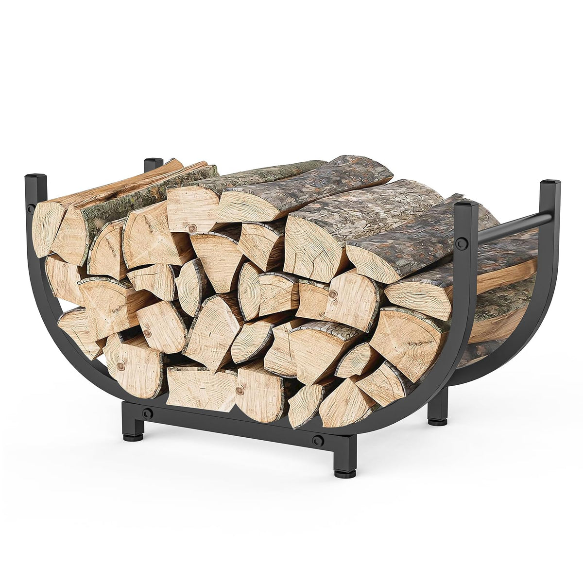 KRZKRZ Firewood Rack front view with black powder-coated finish