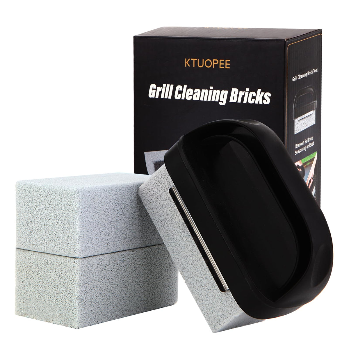 KTUOPEE Grill Cleaner Kit with three pumice bricks and handle