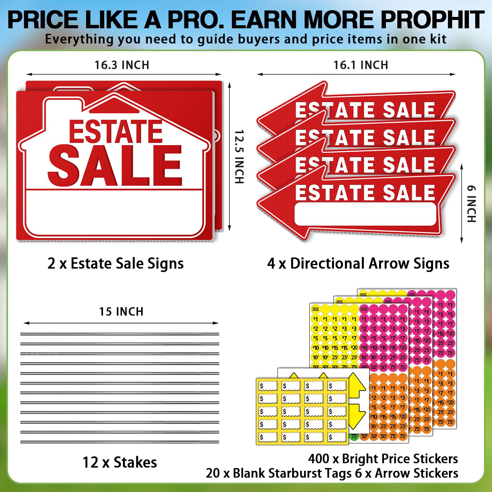 Kuco Estate Sale 420 pricing sticker kit with various price tags