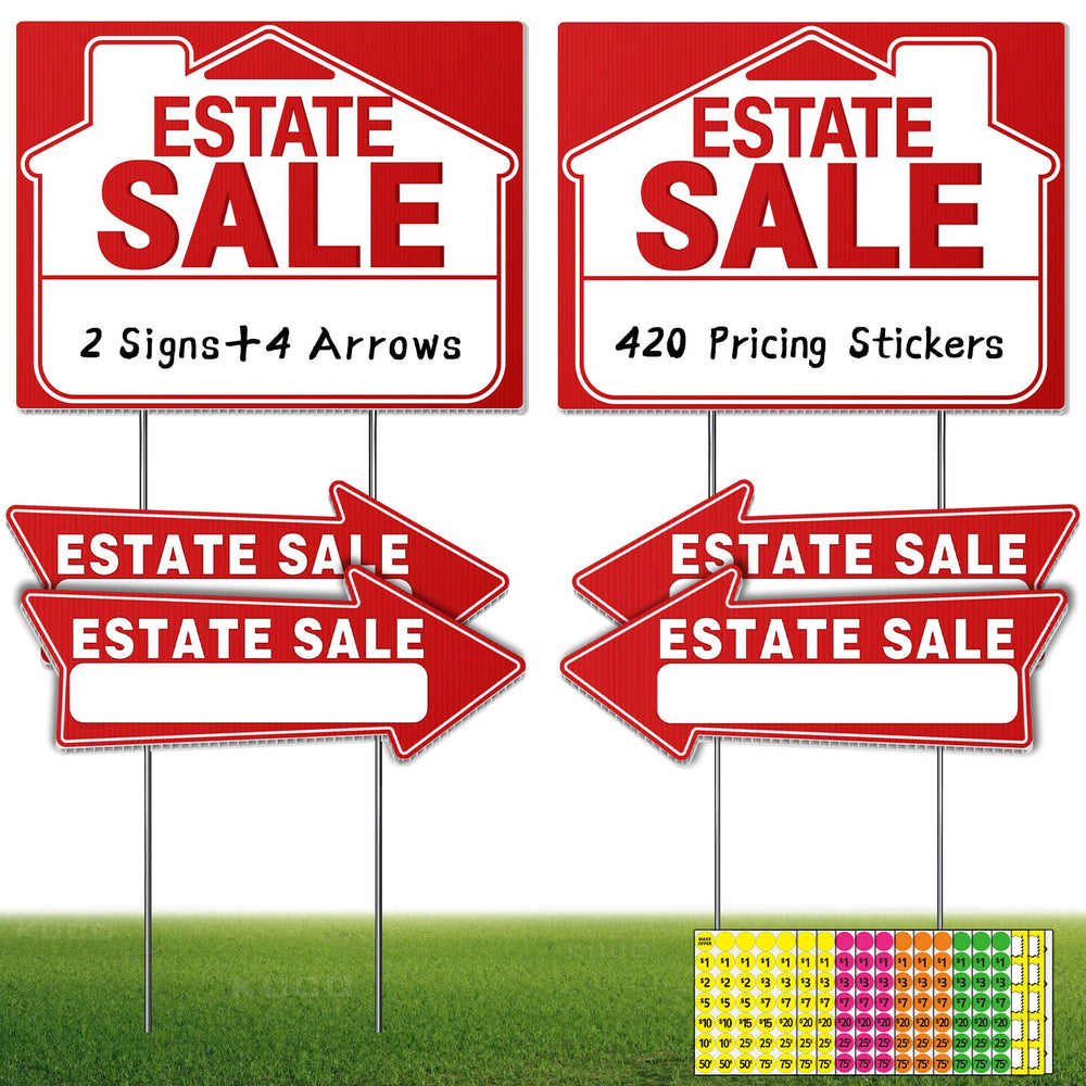 Kuco Estate Sale Signs Kit with two large main boards and four directional arrows