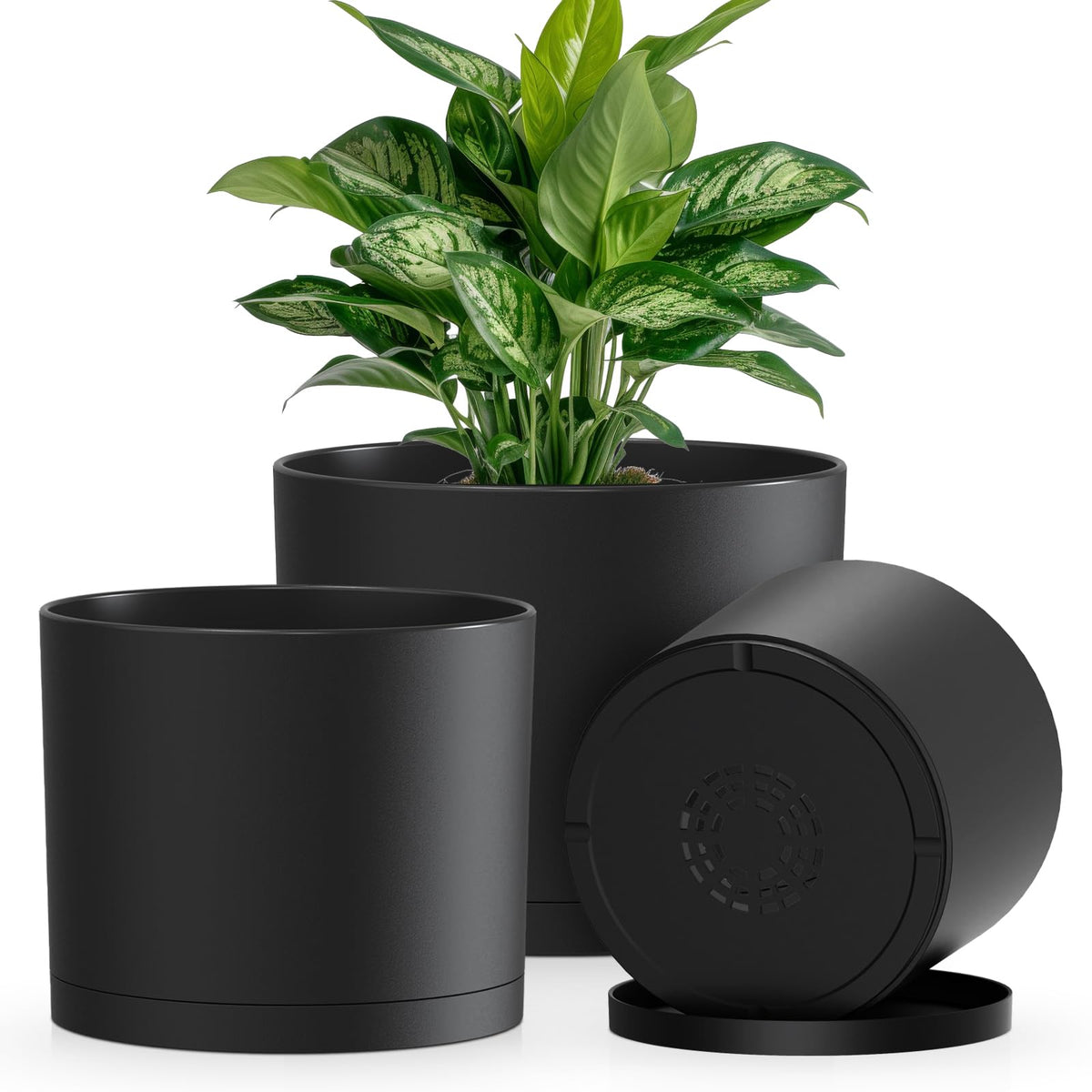 KUGAZ 10-inch black plant pot with drainage hole