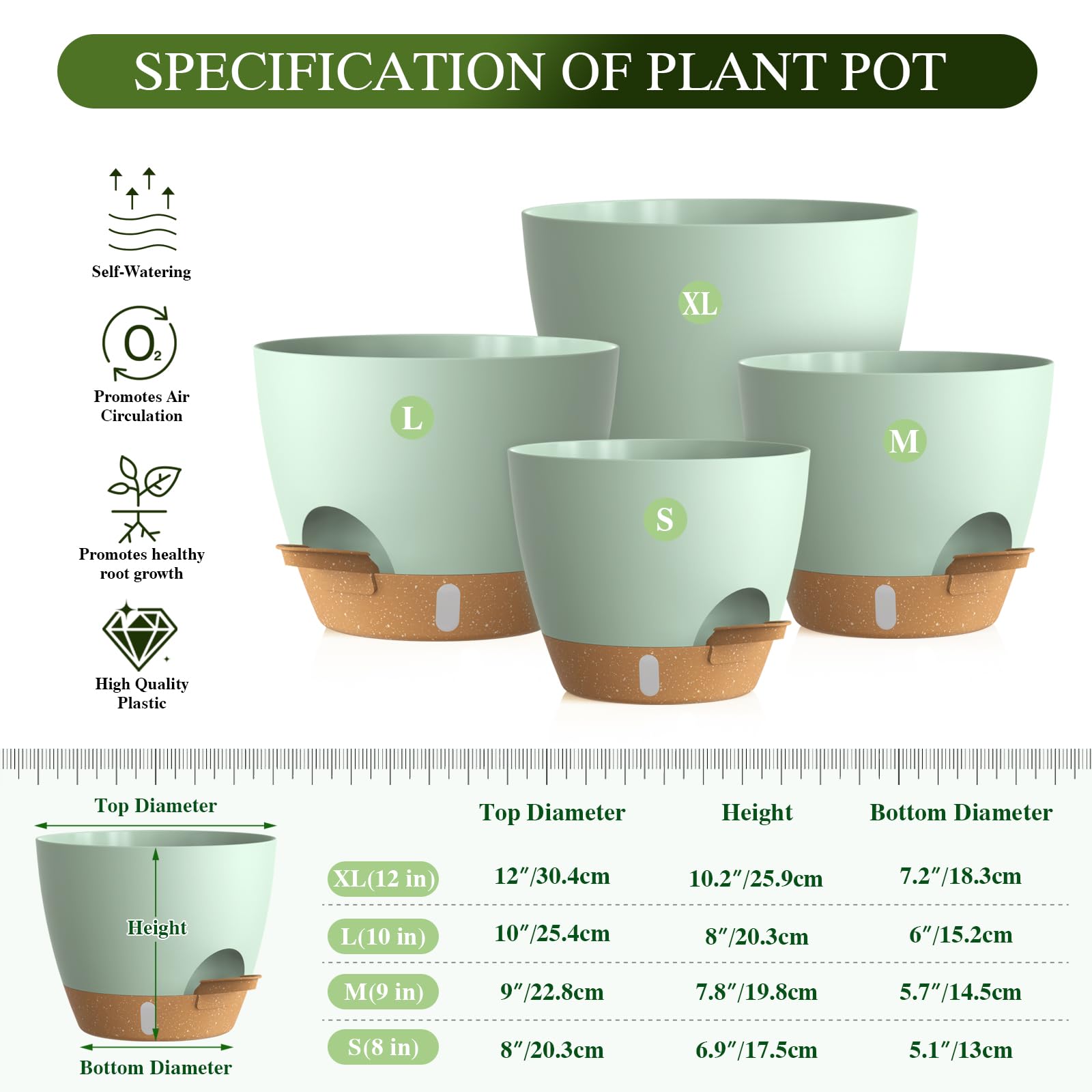 KUGAZ 10-inch self-watering pot in green brown