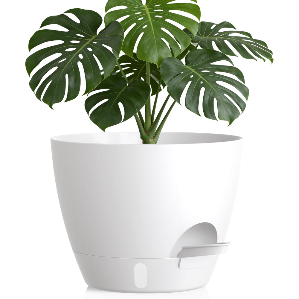 KUGAZ 12 Inch self watering plant pot front view in white
