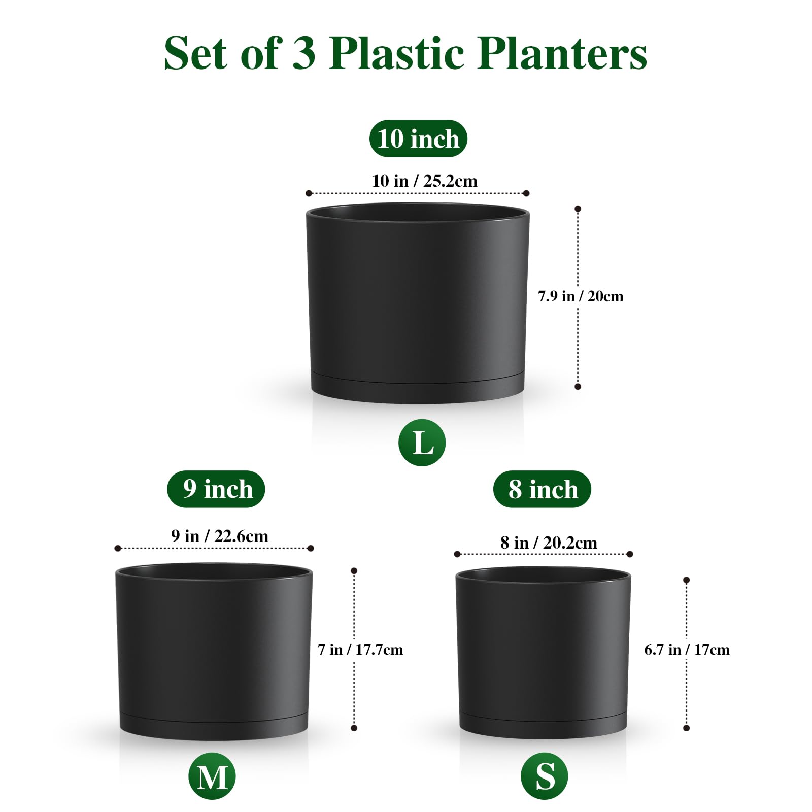 KUGAZ 9-inch black plant pot with detachable saucer