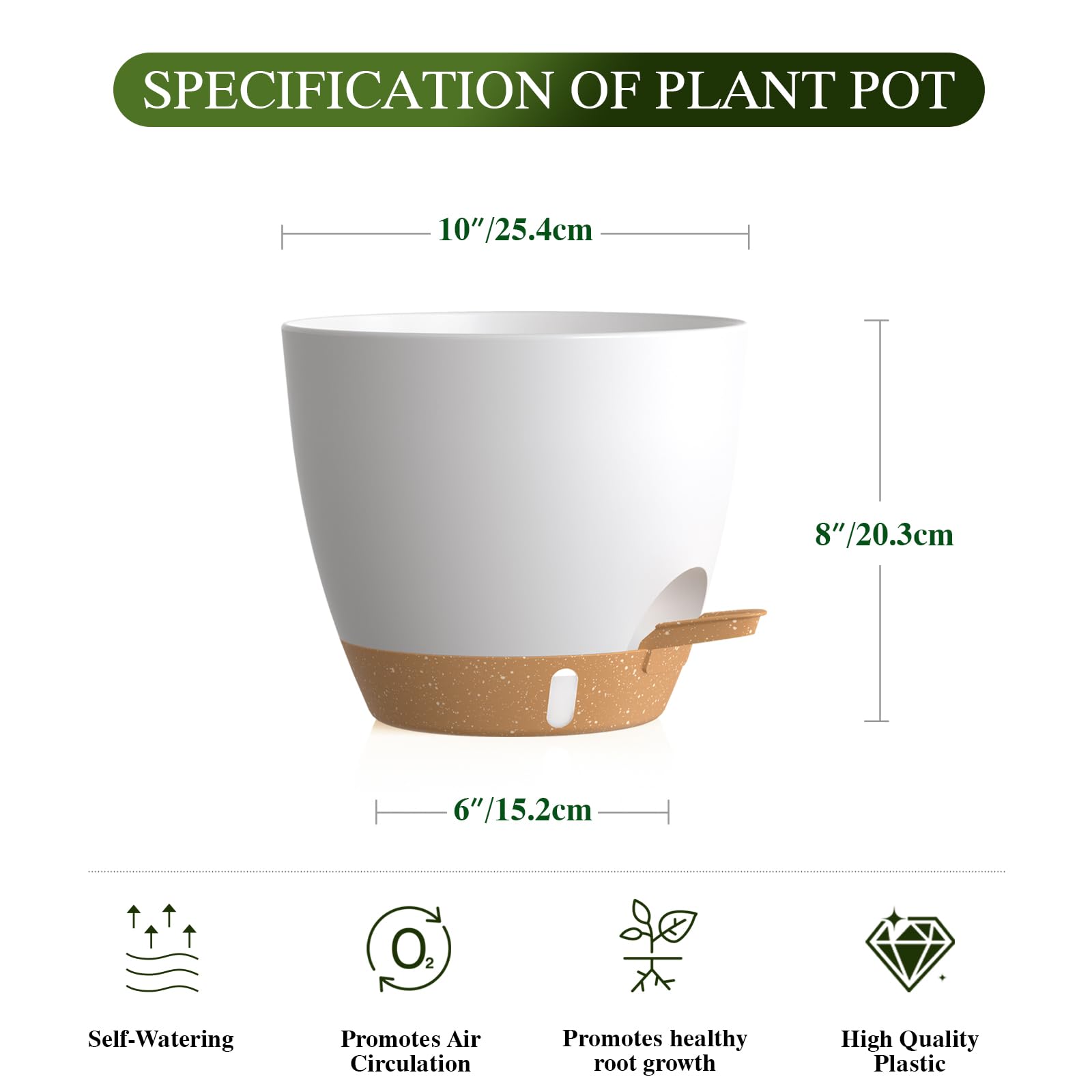 KUGAZ self watering pot side view showing drainage holes