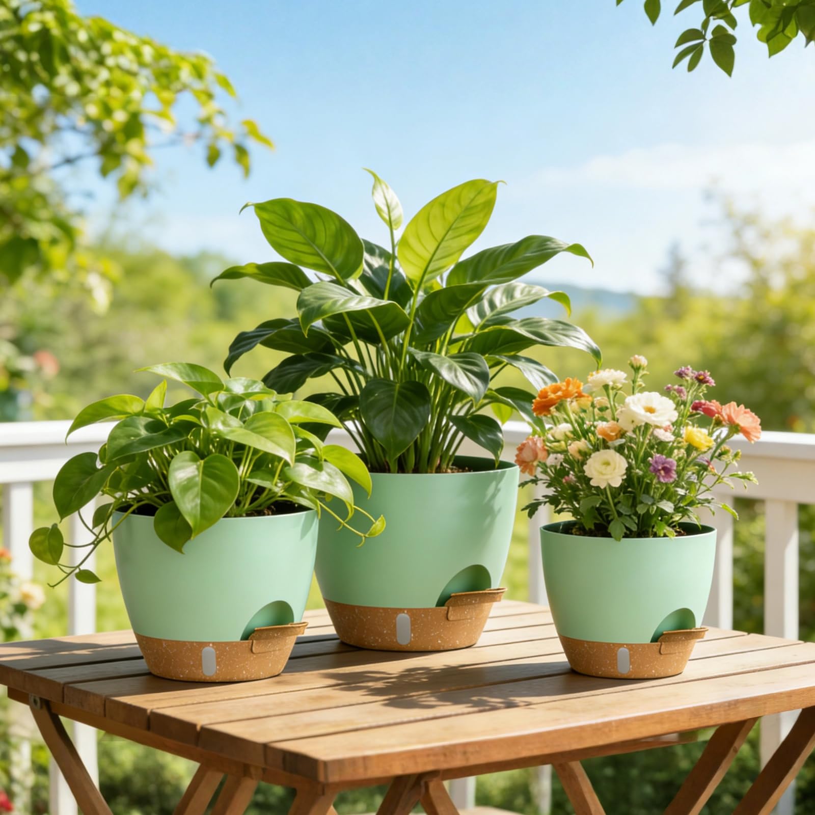 KUGAZ self-watering pot with indoor plant on patio