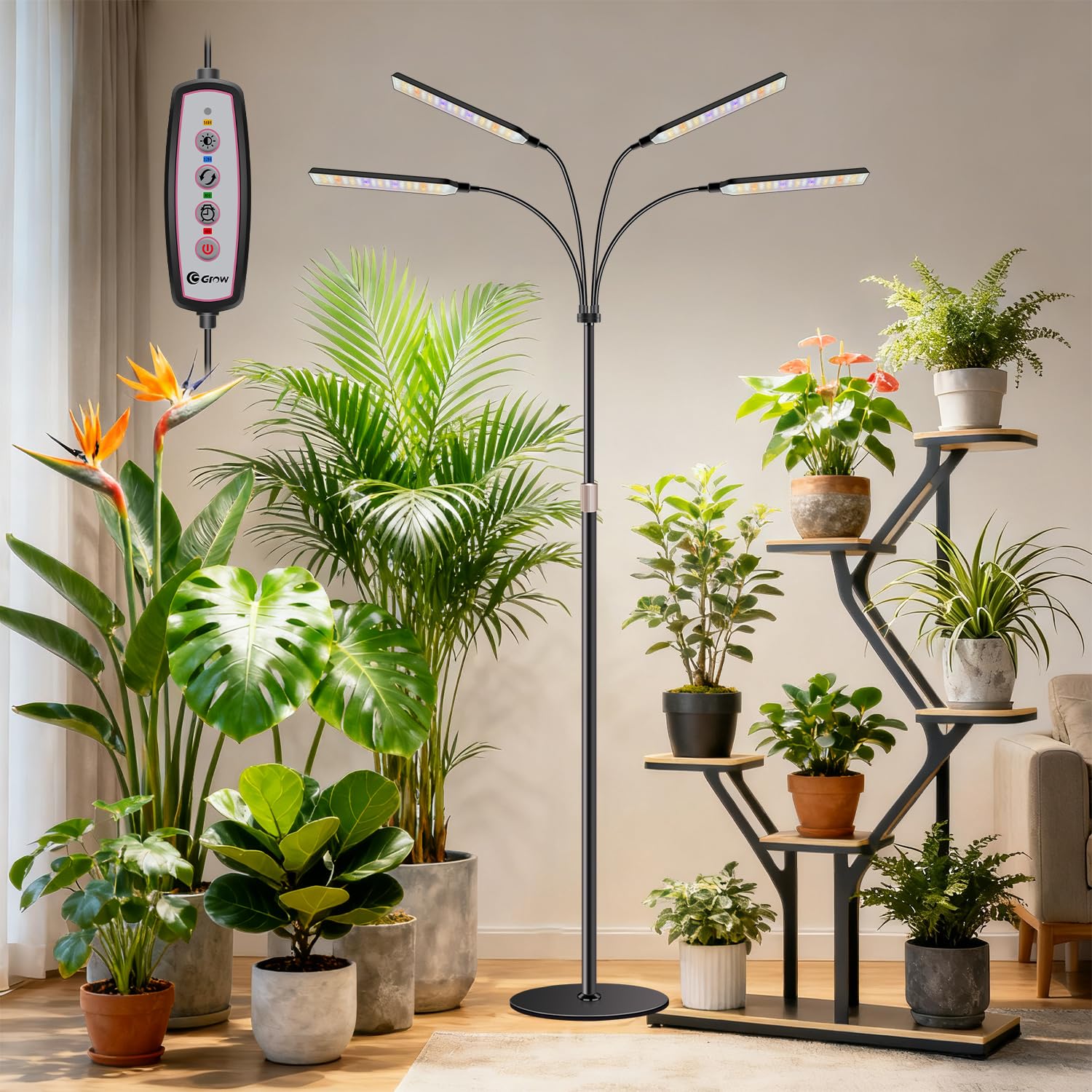 Kullsinss 4-head floor grow light with adjustable height and flexible goosenecks