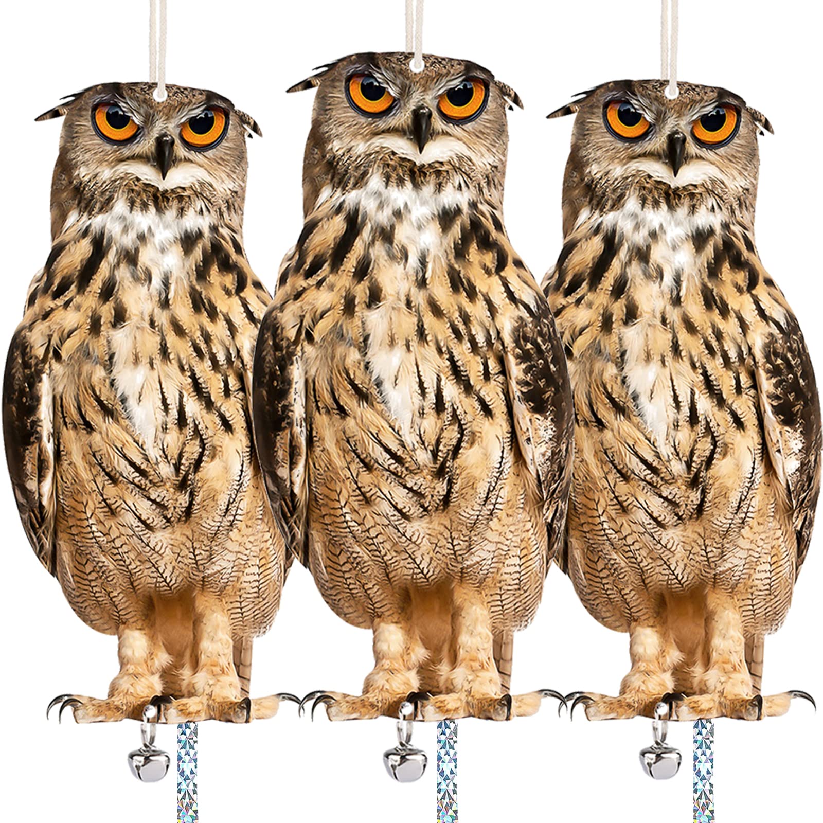 Kungfu Mall Owl Scare 3 pack with brown owls and hanging ropes