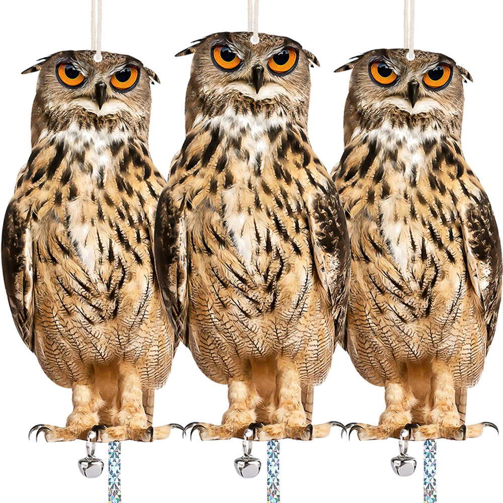 Kungfu Mall Owl Scare 3 pack with brown owls and hanging ropes