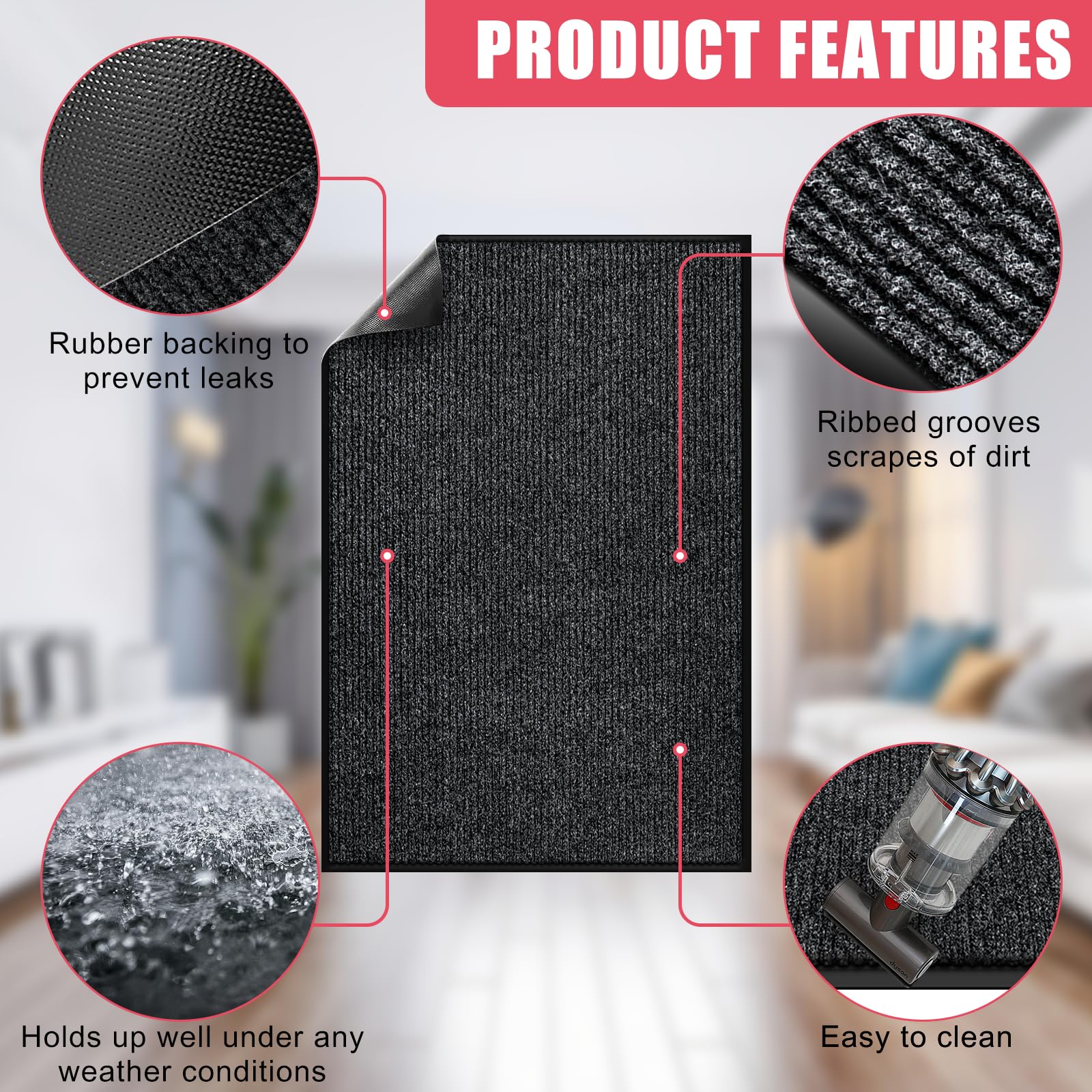 Kuyal Front Door Mat 2'x6' easy cleaning with garden hose