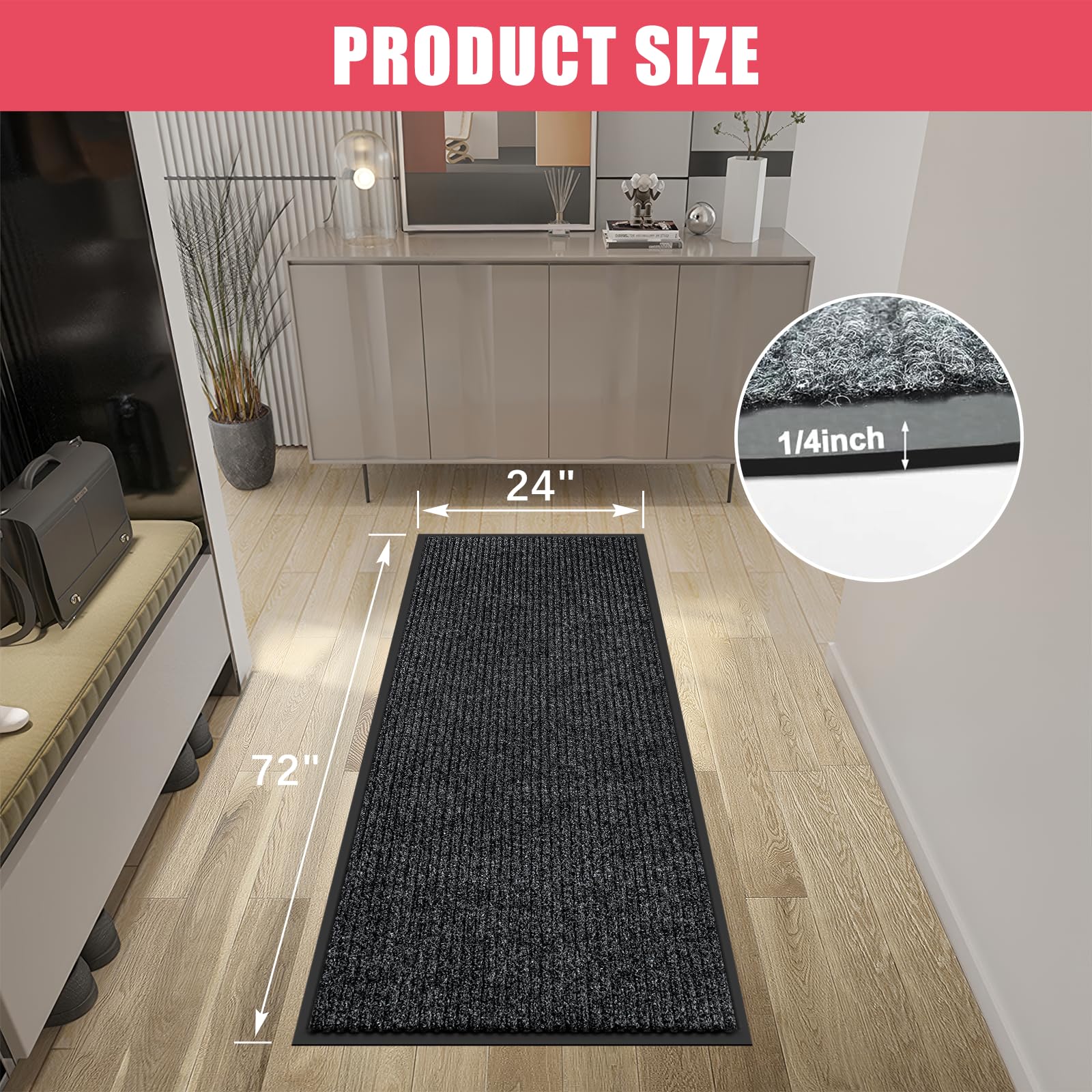 Kuyal Front Door Mat 2'x6' showing dirt absorption grooves