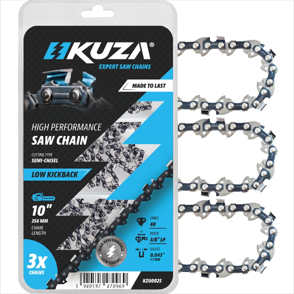 KUZA 10 inch chainsaw chain front view with three chains