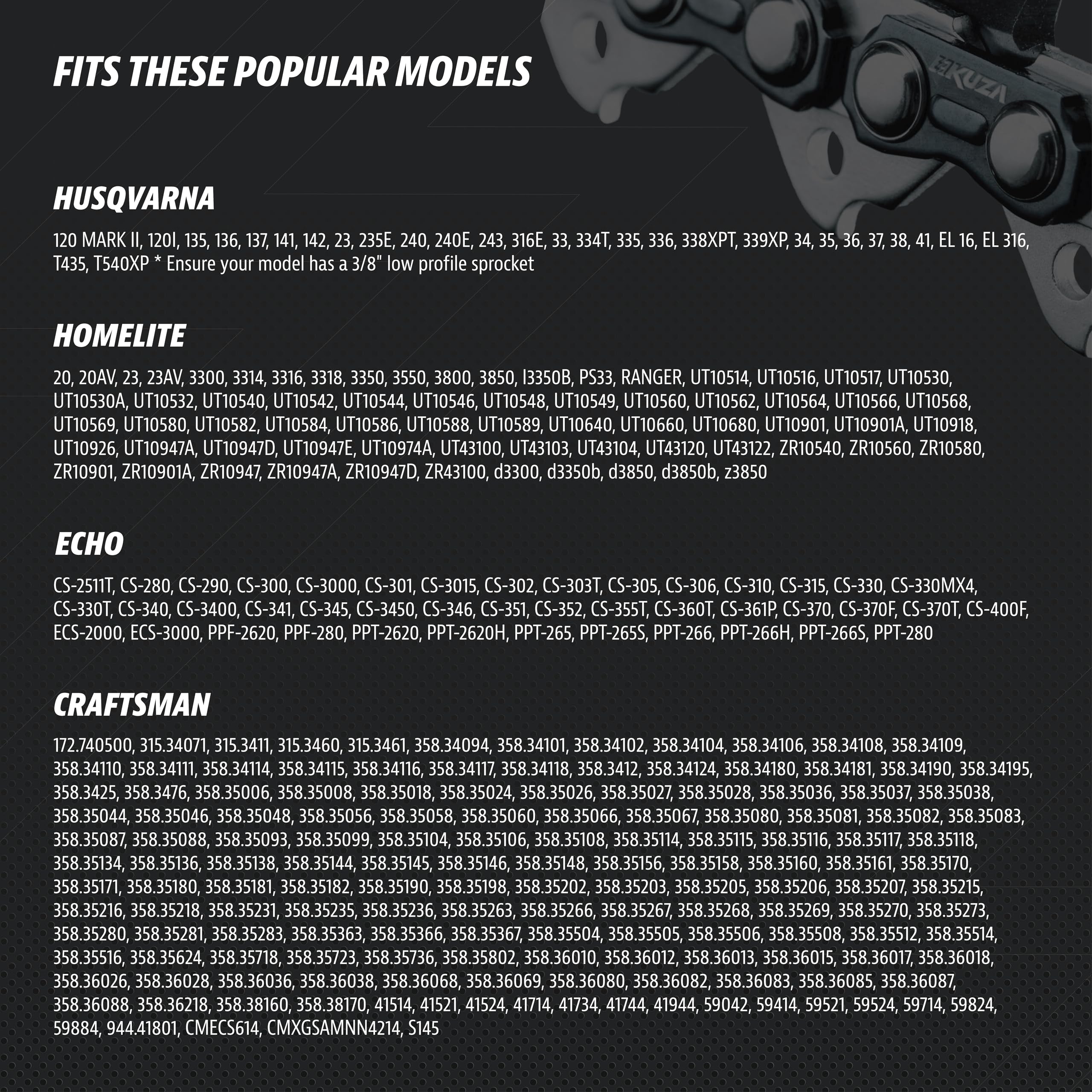 KUZA 14 Inch Chainsaw Chain with specifications