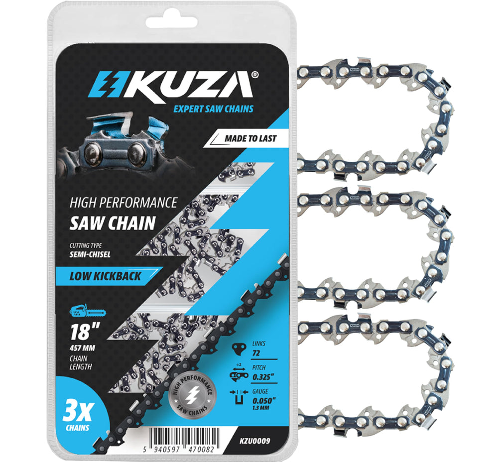 KUZA 18 Inch Chainsaw Chain front view with German steel finish