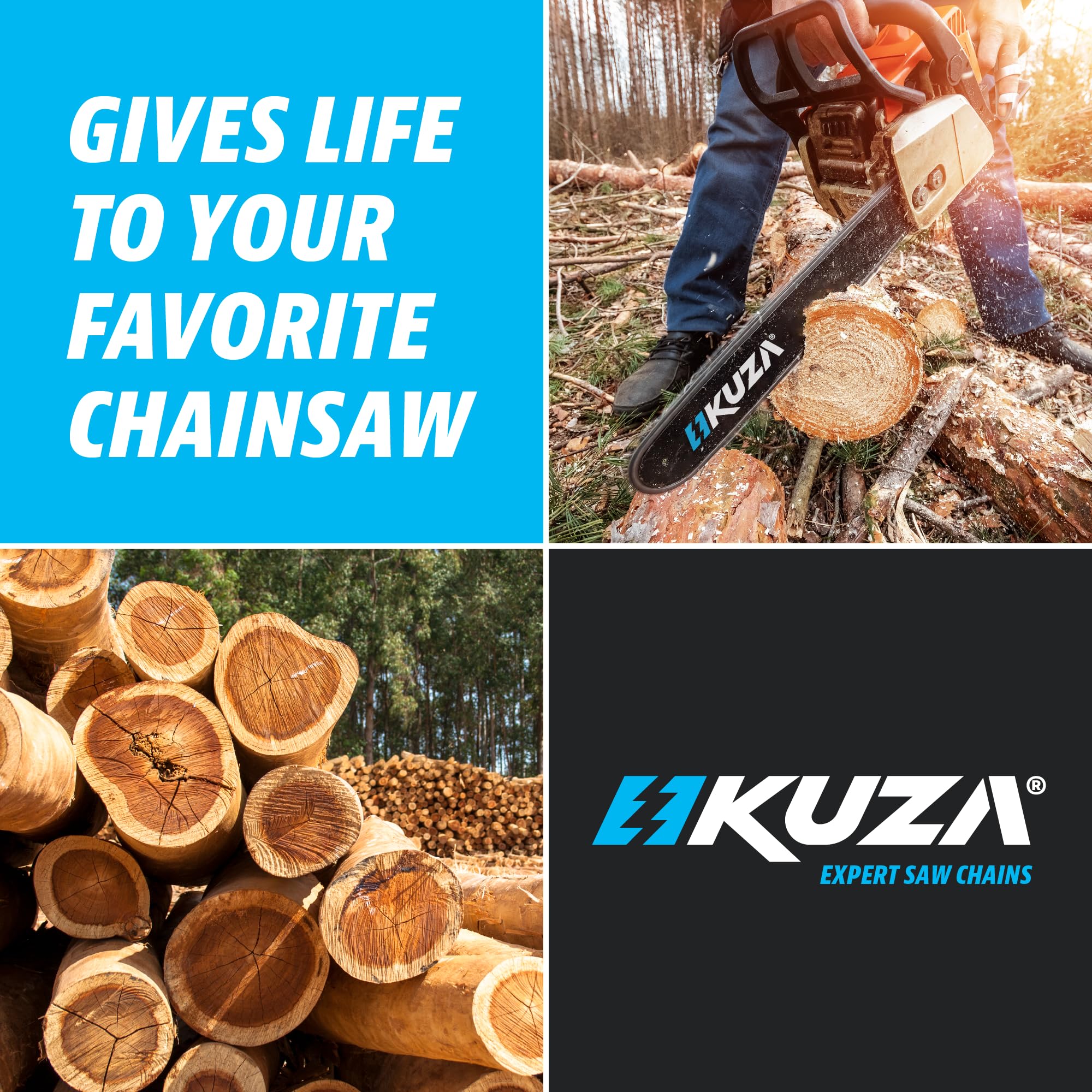 KUZA chainsaw chain compatibility list on packaging
