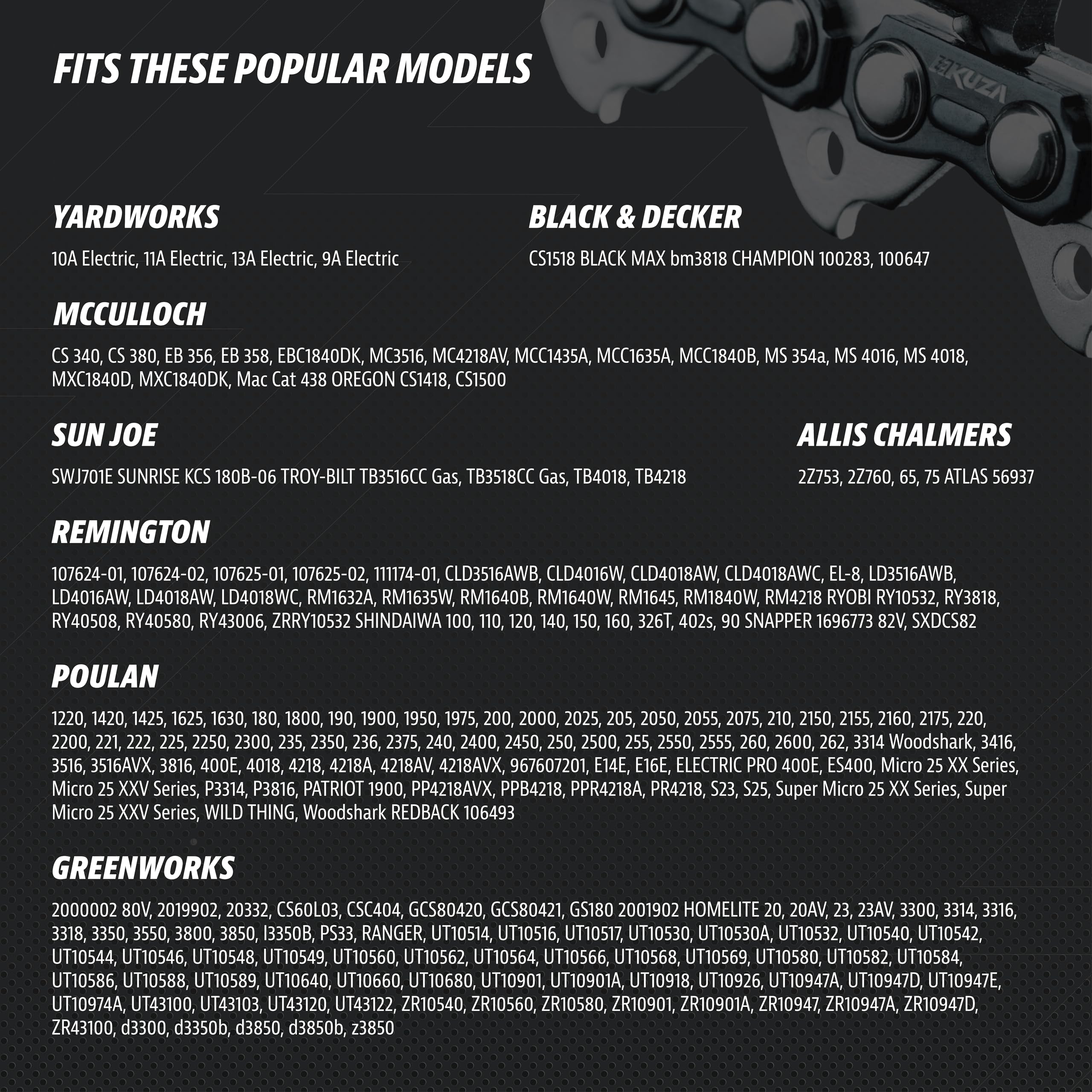 KUZA chainsaw chain dimensions