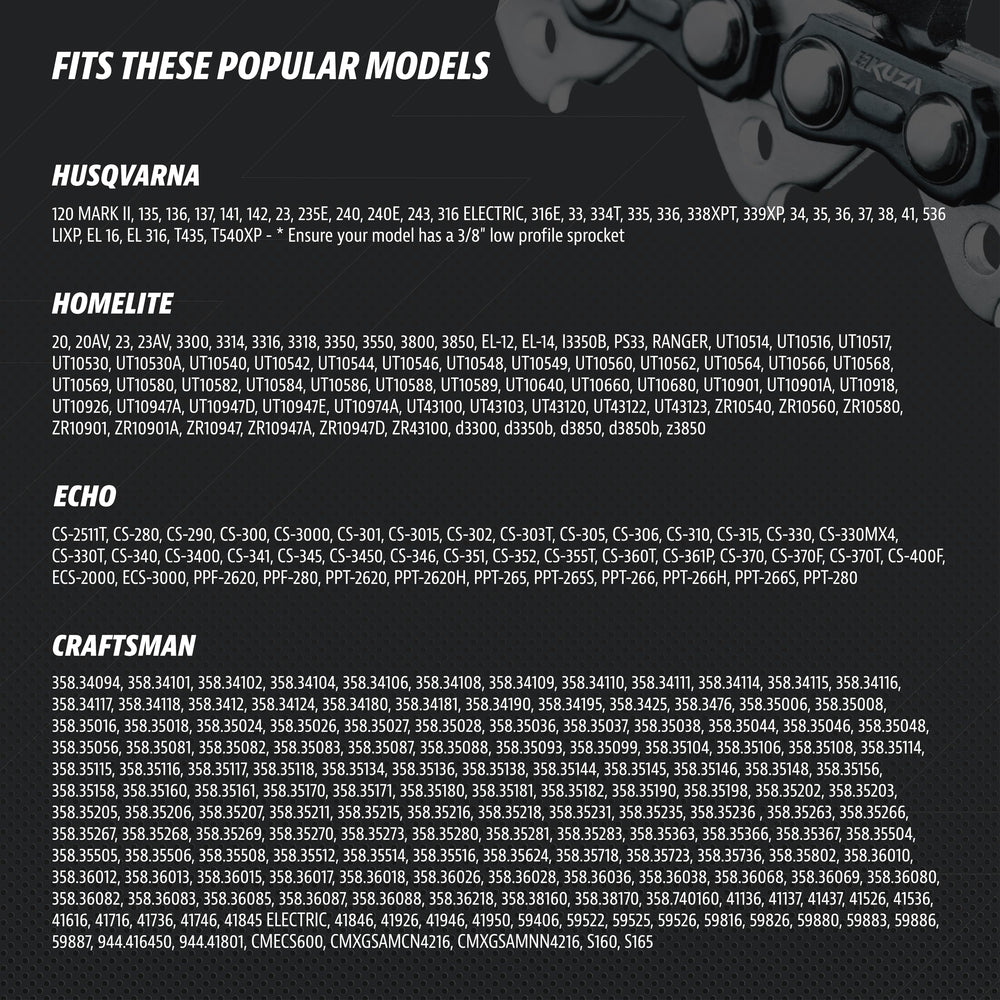 KUZA chainsaw chain dimensions and details