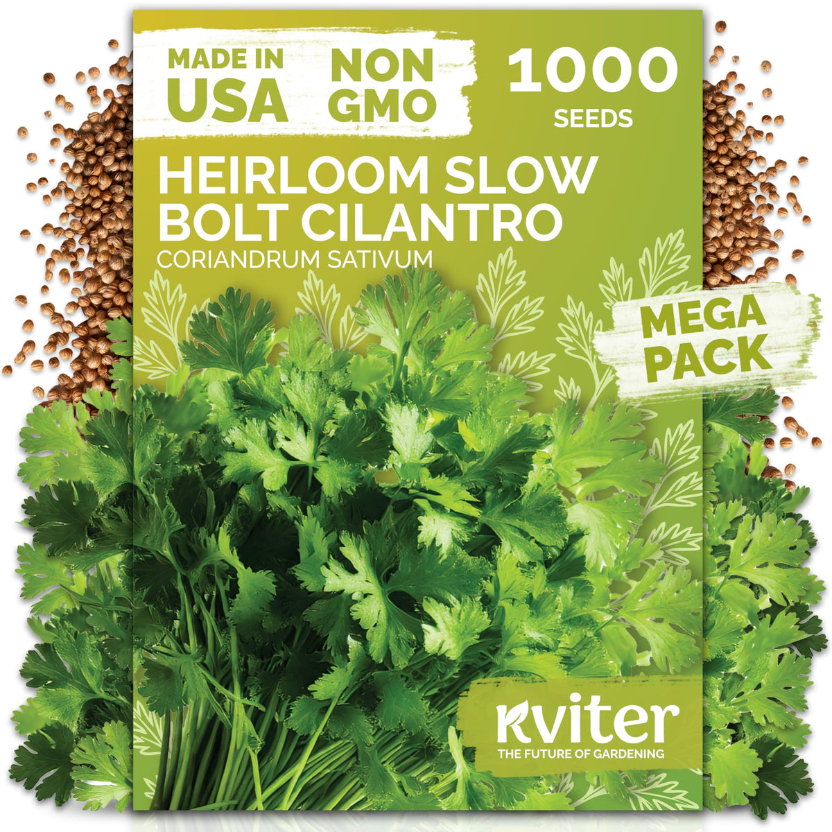 KVITER 1,000 Slow Bolt Cilantro Seeds packet front view