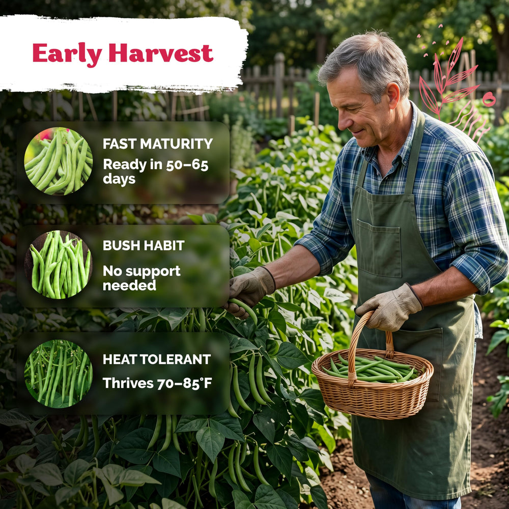 KVITER 60 Contender Bush Beans growing in a garden