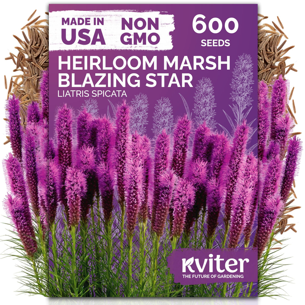 KVITER 600 Marsh Blazing Star Heirloom Flower Seeds package front view