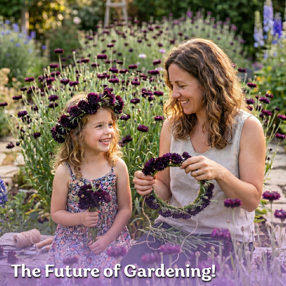 KVITER Black Ball Cornflower Seeds in garden soil