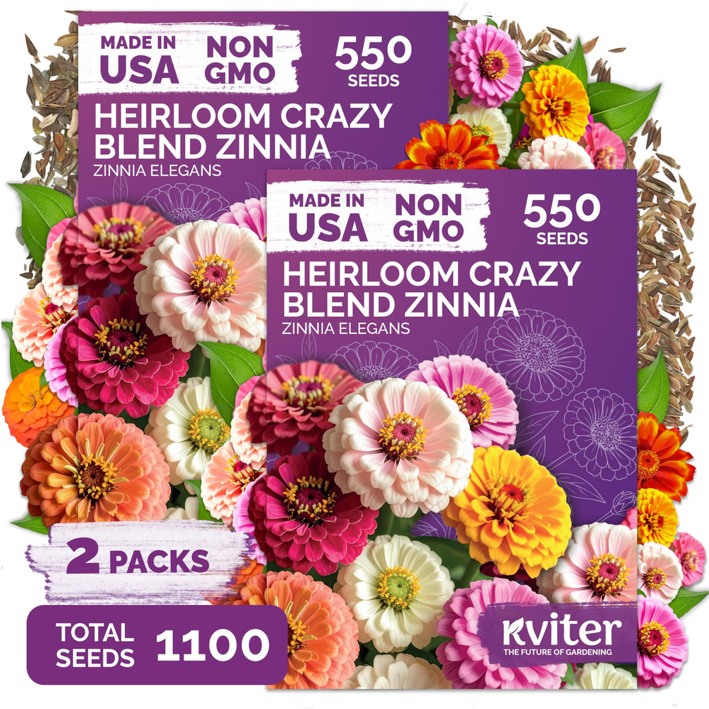 KVITER Crazy Blend Zinnia Heirloom Flower Seeds package front view