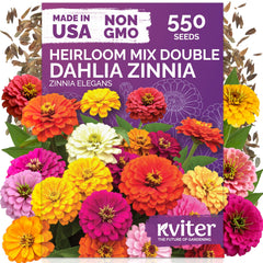 KVITER Dahlia Zinnia Heirloom Mix Flower Seeds packet front view