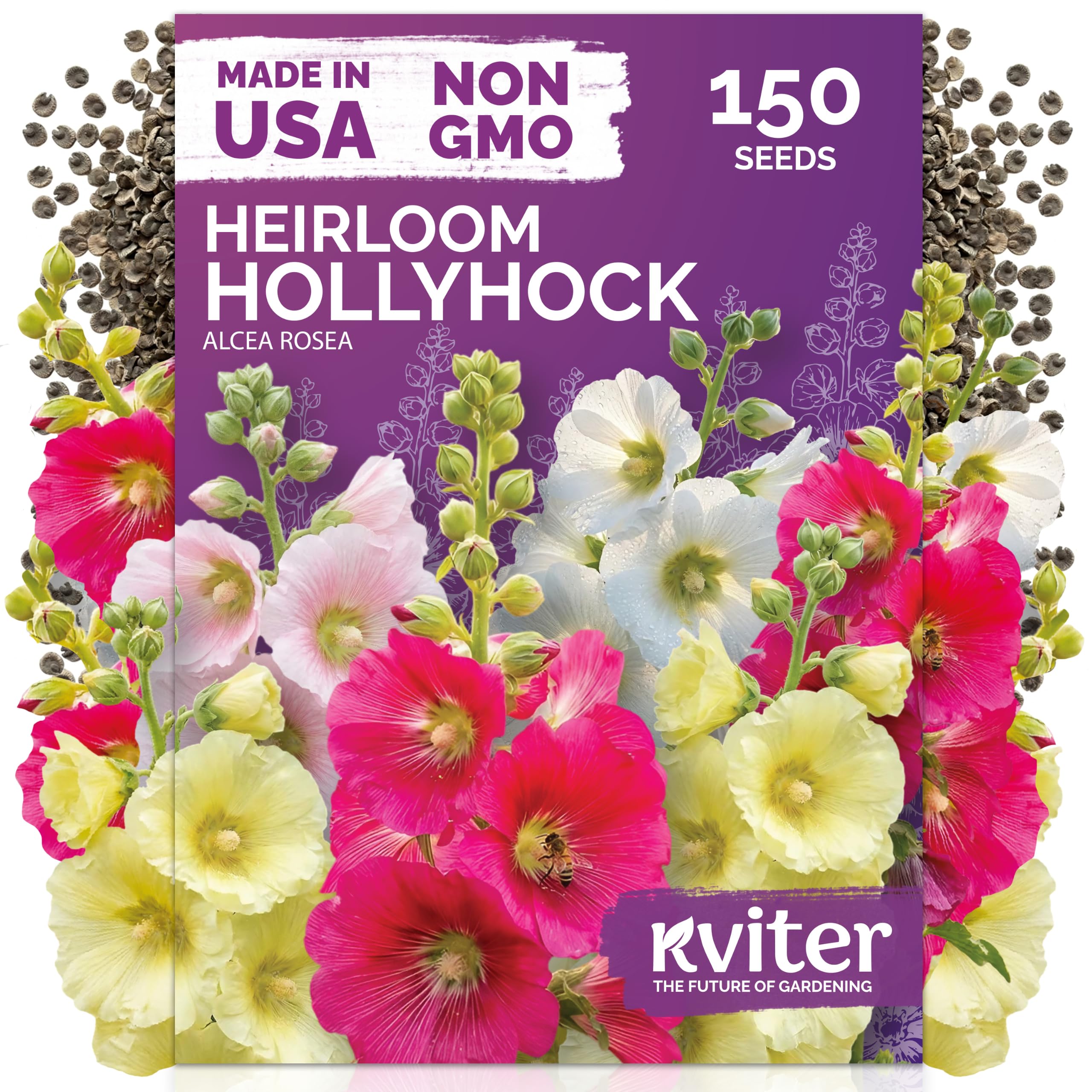 KVITER Hollyhock Heirloom Flower Seeds package front view