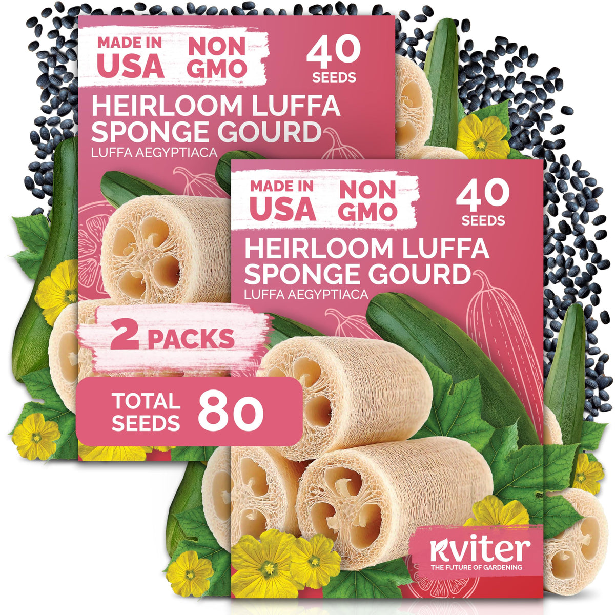 KVITER Luffa Heirloom Vegetable Seeds 80 pack front view