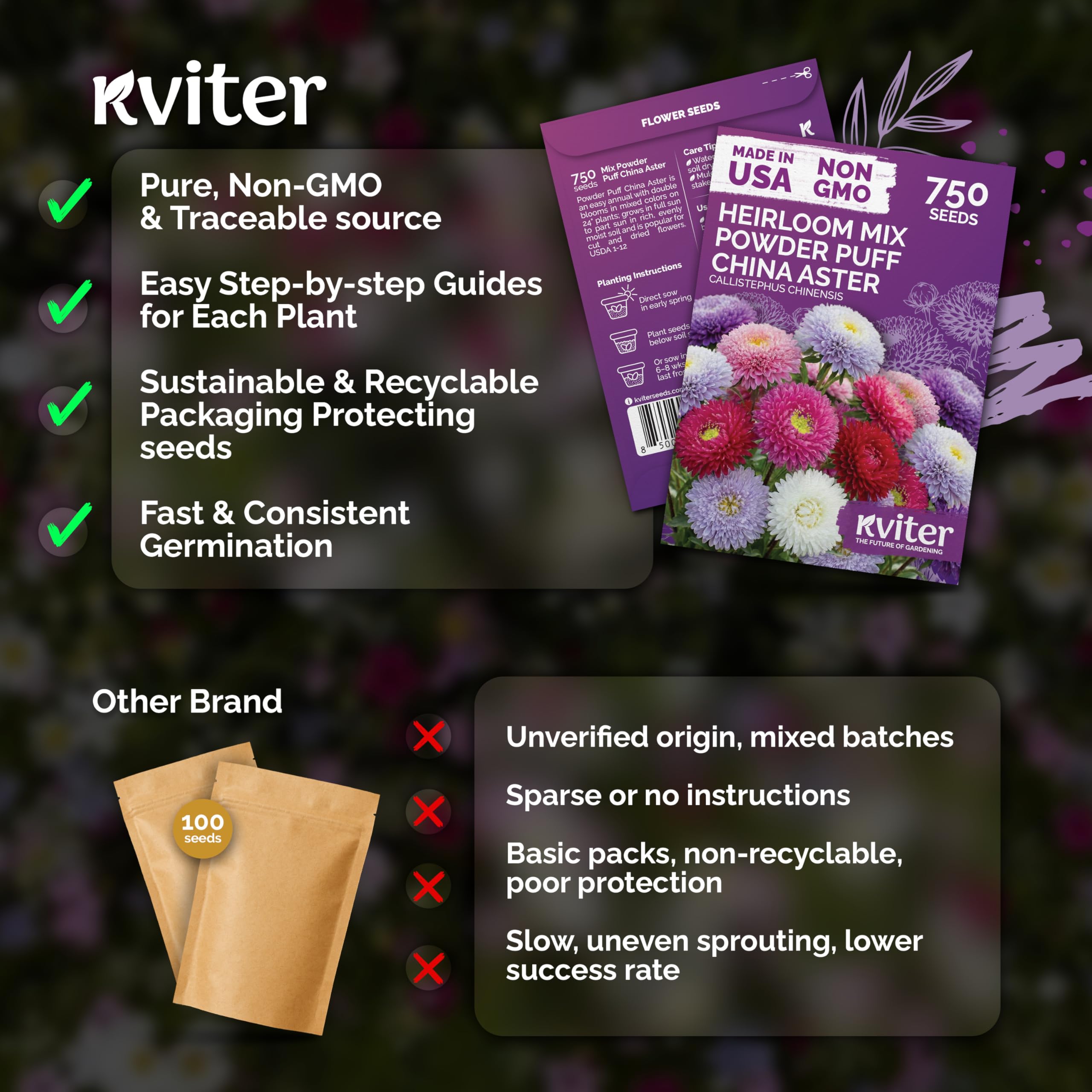 KVITER Mix Powder Puff China Aster flowers arranged in a vase