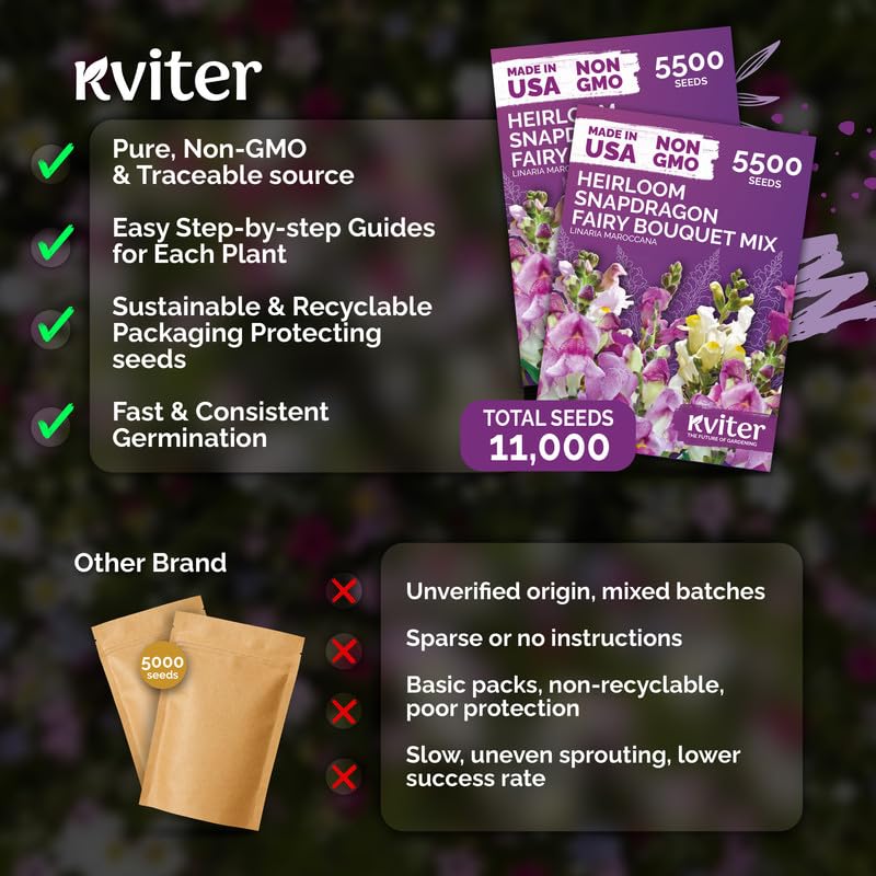 KVITER snapdragon seeds packet on a wooden table