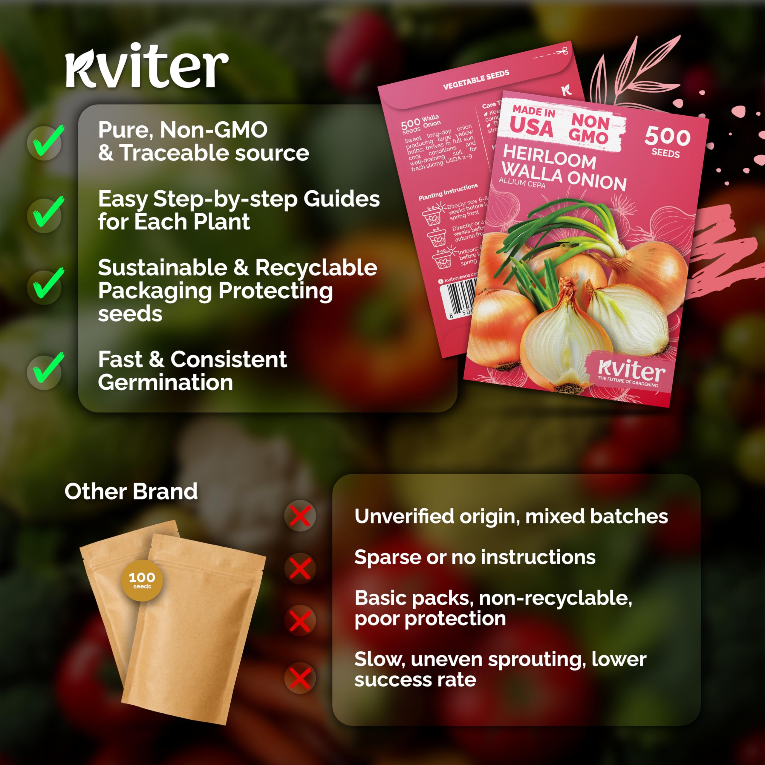 KVITER Walla Walla onion seeds back of package