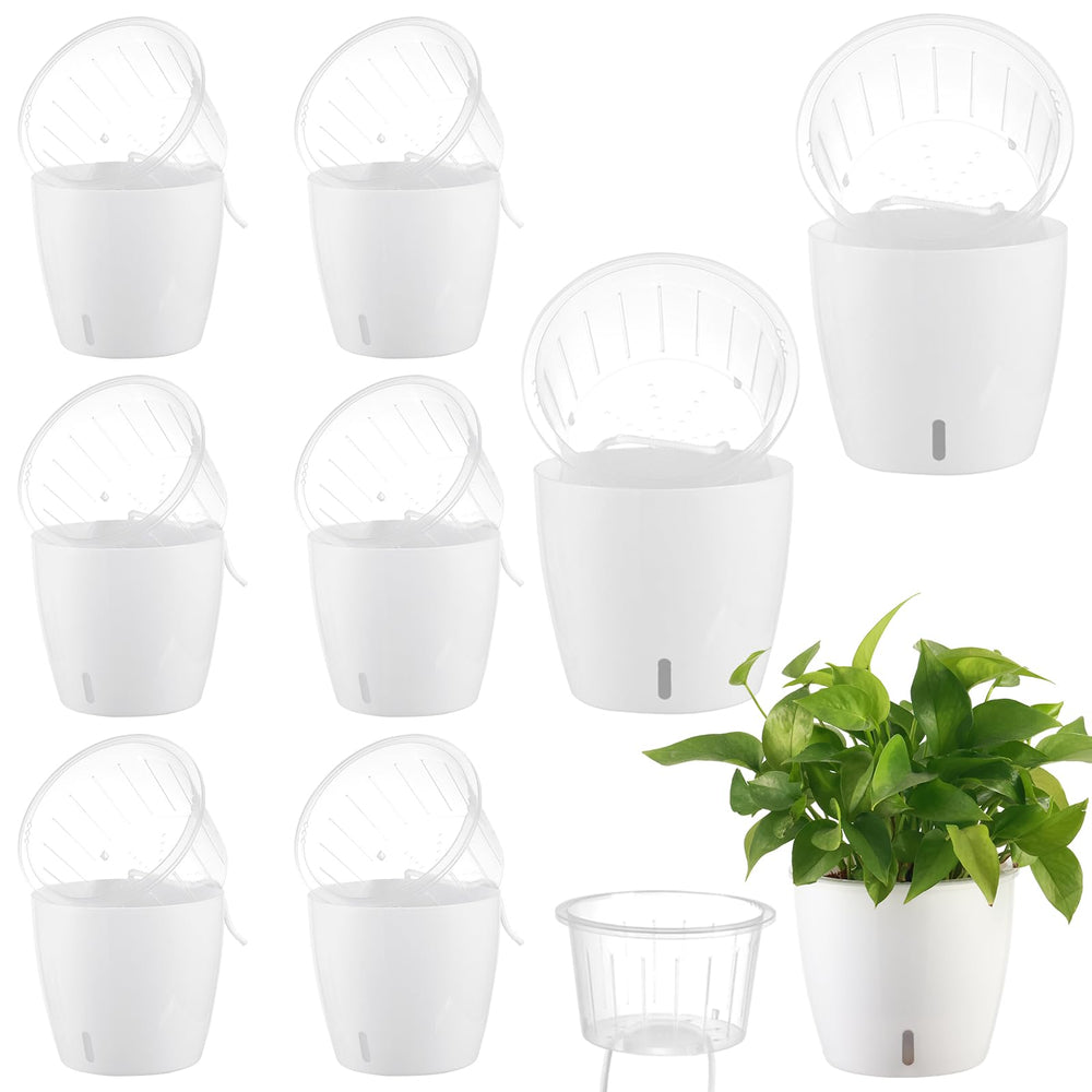KvyusFlourish 6.7 inch self-watering pot set in white