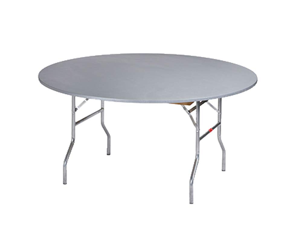 Kwik-Covers 60-inch round fitted table cover in metallic silver, front view