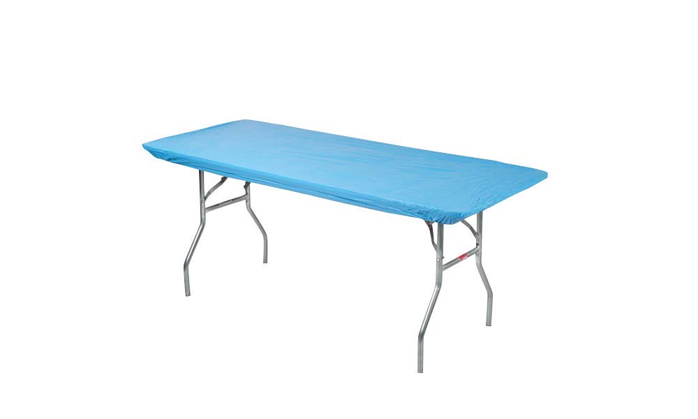 Kwik-Covers 8' Rectangle Plastic Table Cover Light Blue front view