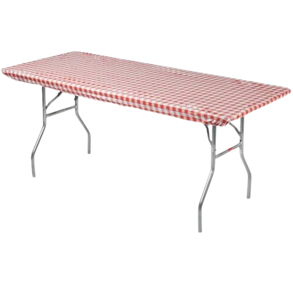 Kwik-Covers 8' rectangle table cover in red gingham, front view