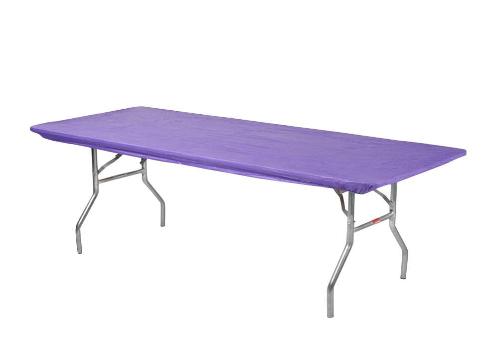 Kwik-Covers Purple Plastic Table Cover front view, fitted for 8' table