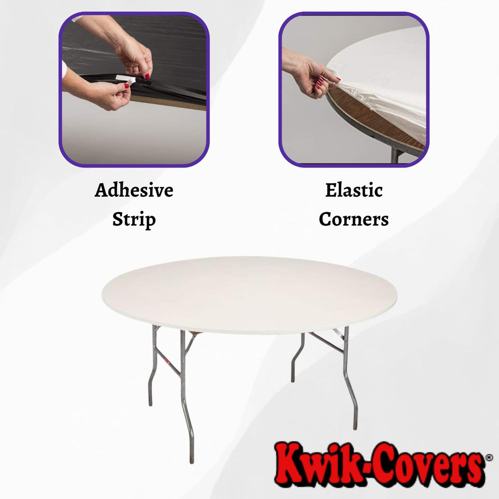 Kwik-Covers table cover fitted on a round table