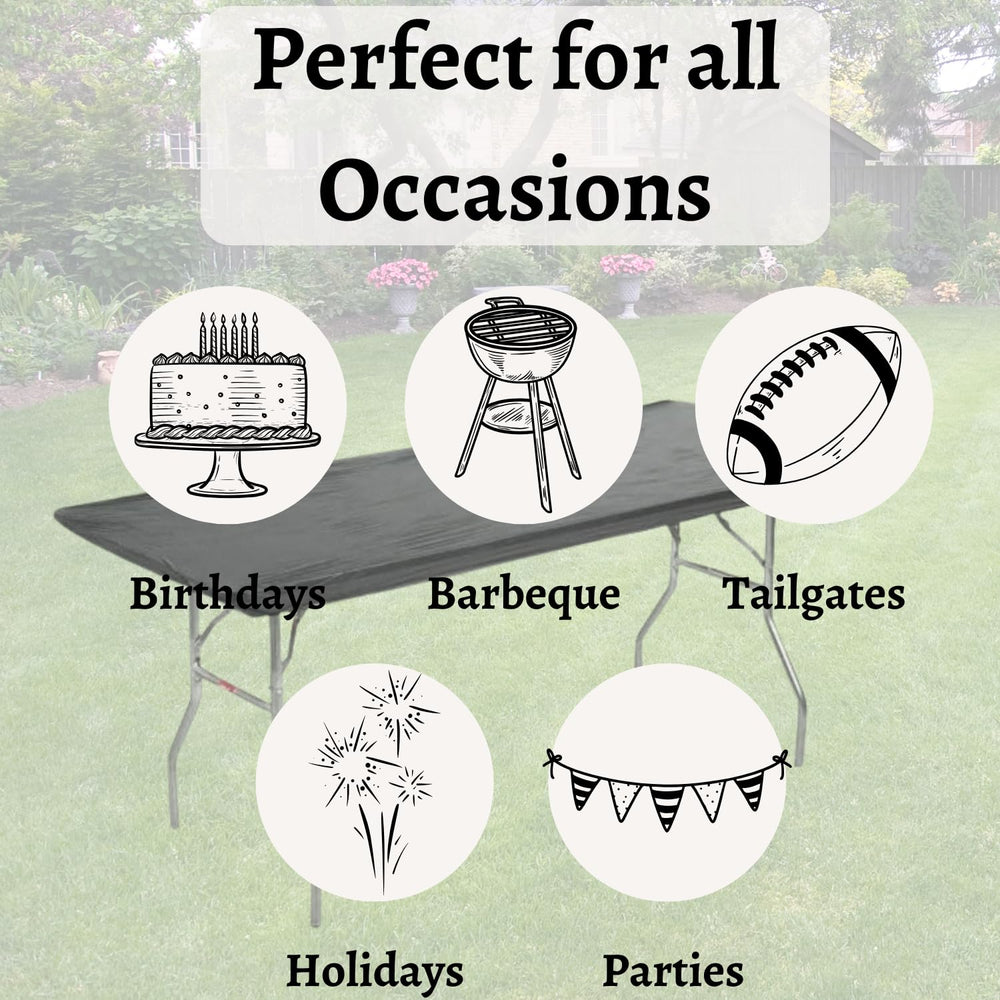 Kwik-Covers table cover fitted on an 8' banquet table outdoors