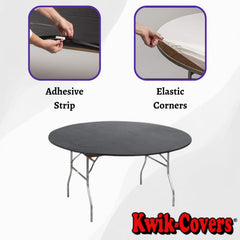 Kwik-Covers table cover on a round table outdoors